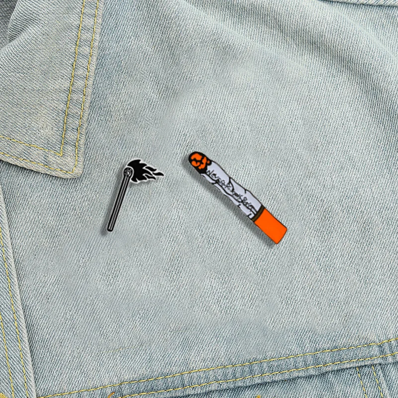 

Enamel Pin matches Cartoon Lapel Button Badges never knows best Cigarette Brooch and Pins Denim coat boy Smoking Jewelry Gifts