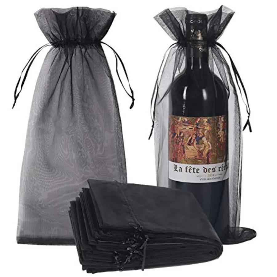 

30pcs Organza Wine Bags, Sheer Mesh Bottle Gift Pouches Wine Covers Dresses with Drawstring for Halloween