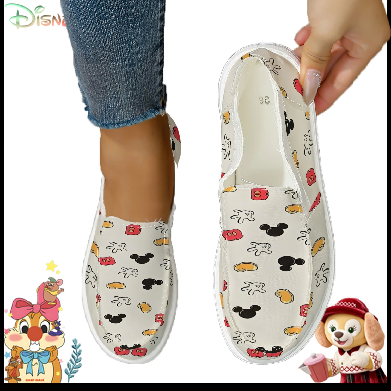 

Cute Mickey Element Print Women's Canvas Shoes, Comfortable Slip-On Sneakers for All Seasons
