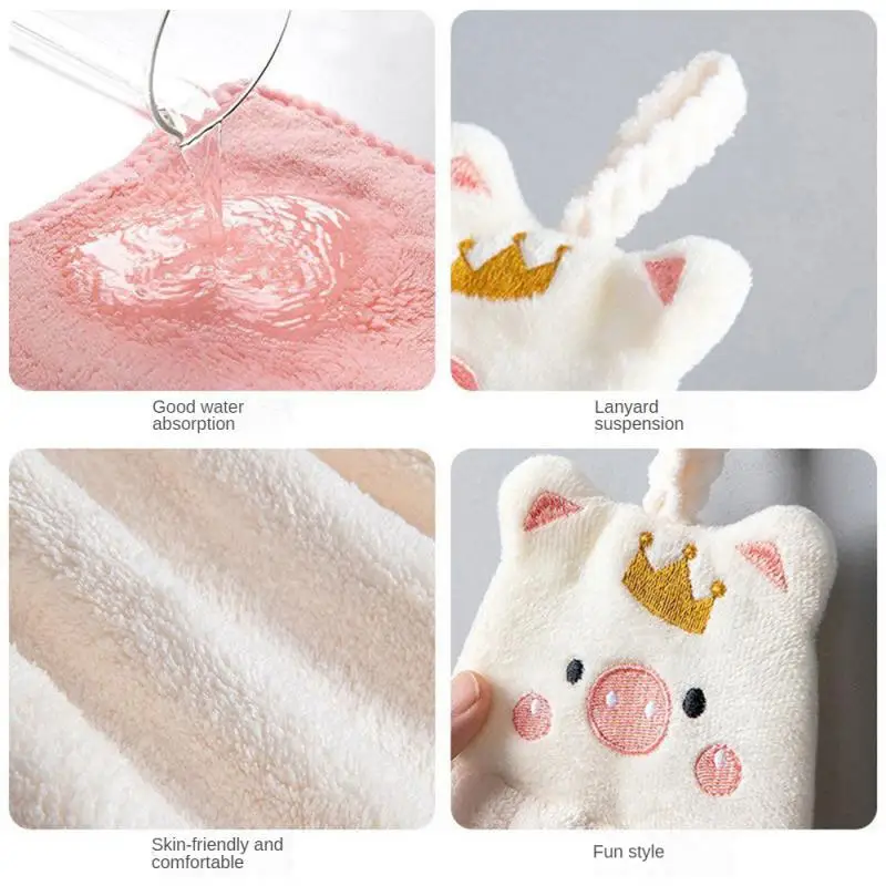 Coral Velvet Handkerchief Good Water Absorption Soft Process Hang Hanging Absorbent Towels Cartoon Shop Cloth Hand Towel Lovable