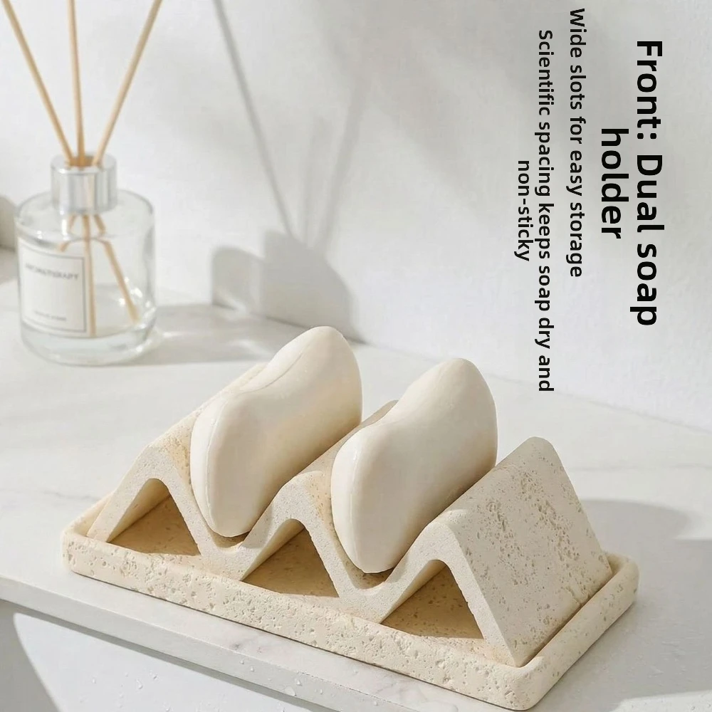 Retro Japanese Style Soap Dish Wave Shaped with Drainage Soap Holder Sandstone Minimalist Bathroom Soap Box Household