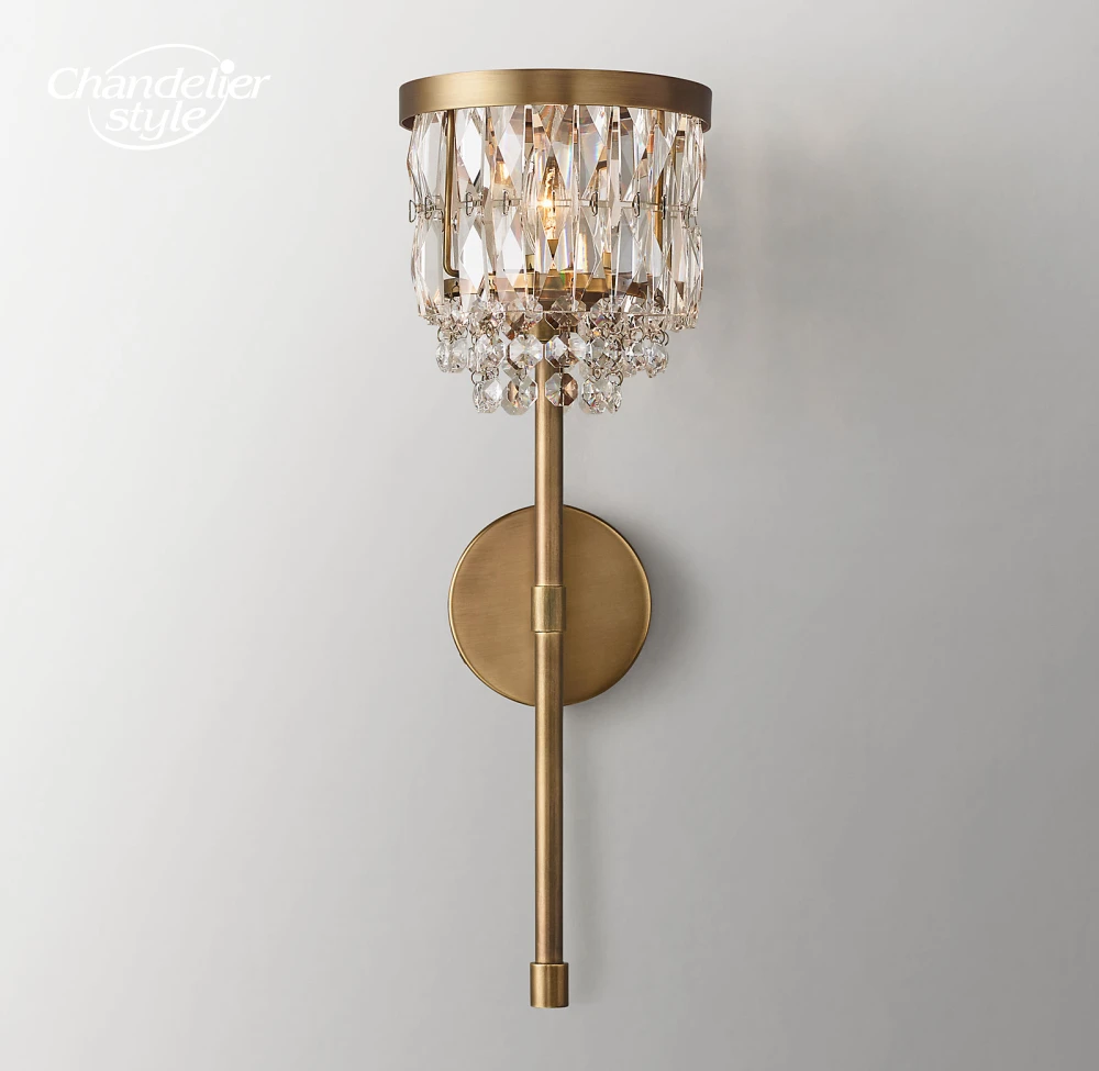 Modern Crystal Wall Lamps Lustre Portia Stick Sconce With Shade Bedroom Living Room Corridor Indoor Lighting