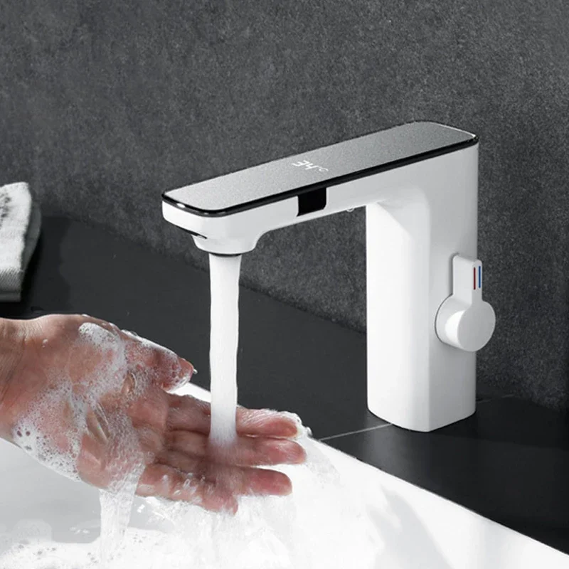 

Smart Temperature Display Basin Faucet with Sensing Function LCD Digital Screen Sink Tap Cold and Hot Mixer Bathroom Crane