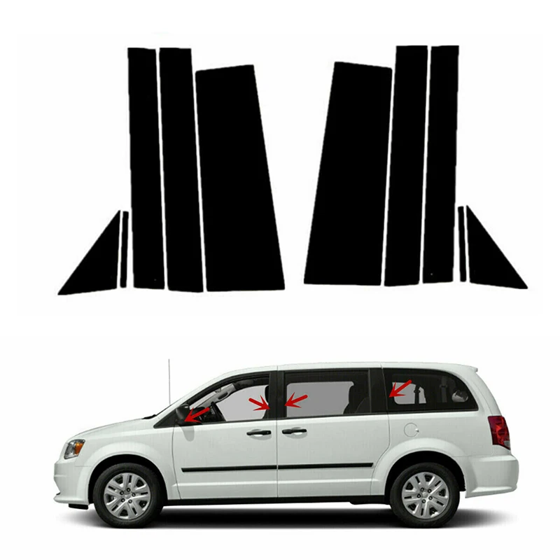 Fit For Dodge Grand Caravan 2008-2020 Glossy Black Door Side Window Decor Pillar Posts Trim Cover BC Column Sticker