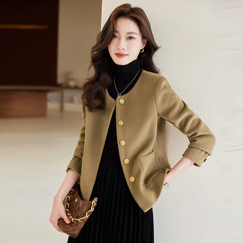 Women Short Blazers Japan and Korea Fashion Simple Commuter Office Ladies Round Neck Single-breasted Tops Tweed Jacket