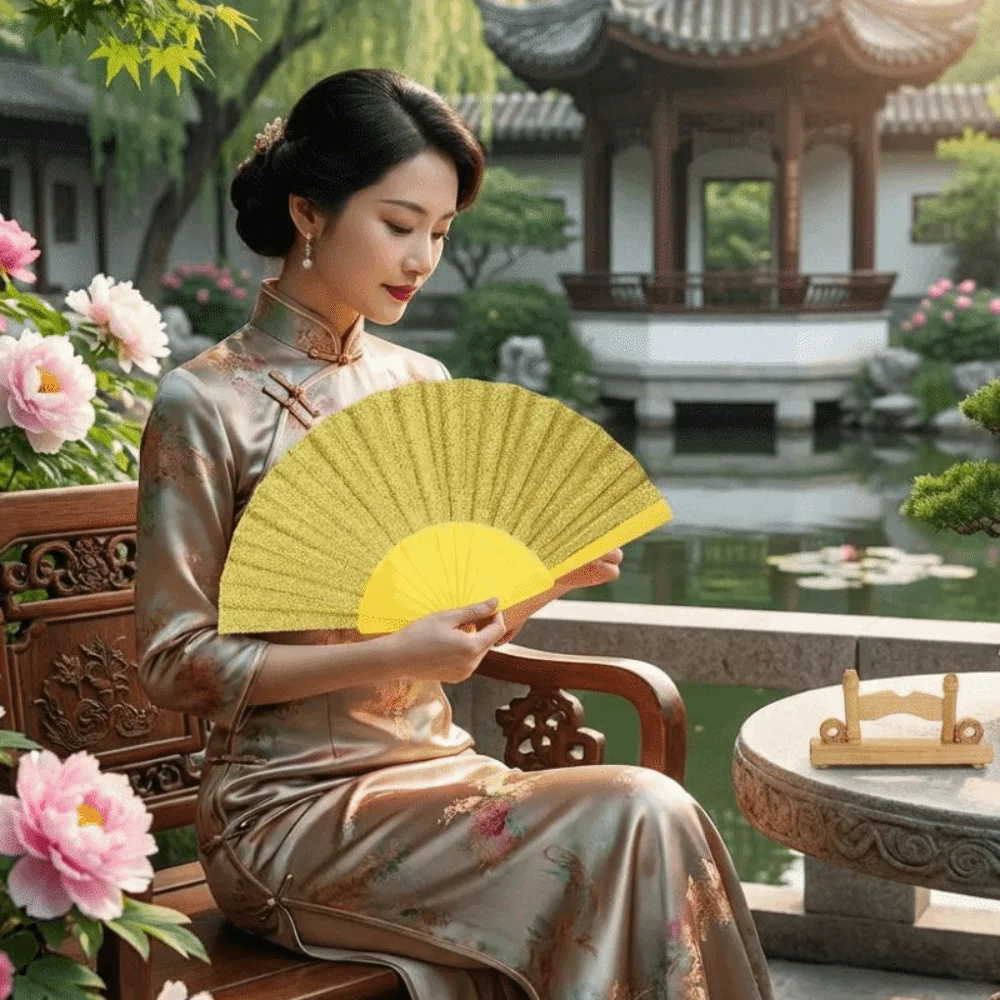 Photography Solid Color Folding Hand Fan Vibrant Handheld Dance Fan Decorative Plastic Glitter Fan Cultural Activities