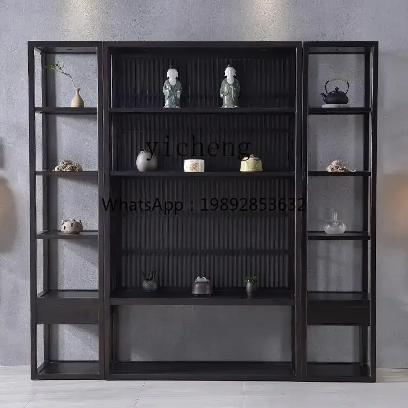 D1New Chinese  Solid Wood Bookcase Floor-to-ceiling Antique Display High Cabinet Hollow Decoration Display Cabinet