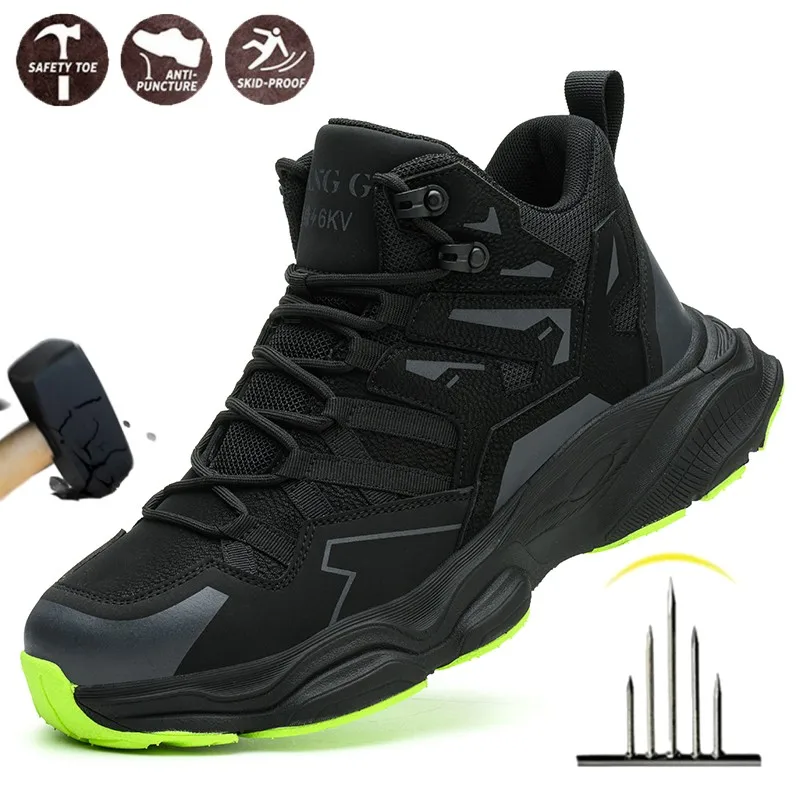

Steel Toe Rotating Button Safety Shoes Men,Lightweight Breathable Anti-Puncture Anti-Smash Non Slip Industrial Work Boots