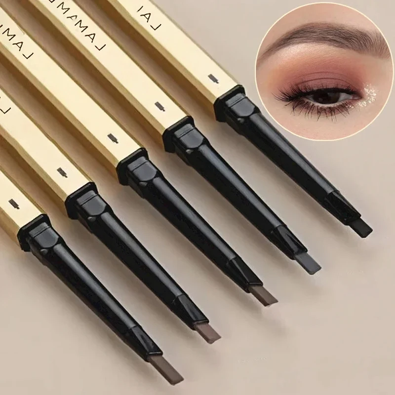 5 สีพร้อมแปรง Double HEAD ดินสอเขียนคิ้วกันน้ํา Smooth Eyebrow Stick Sweatproof Eyebrow GEL สักดินสอเครื่องสําอาง