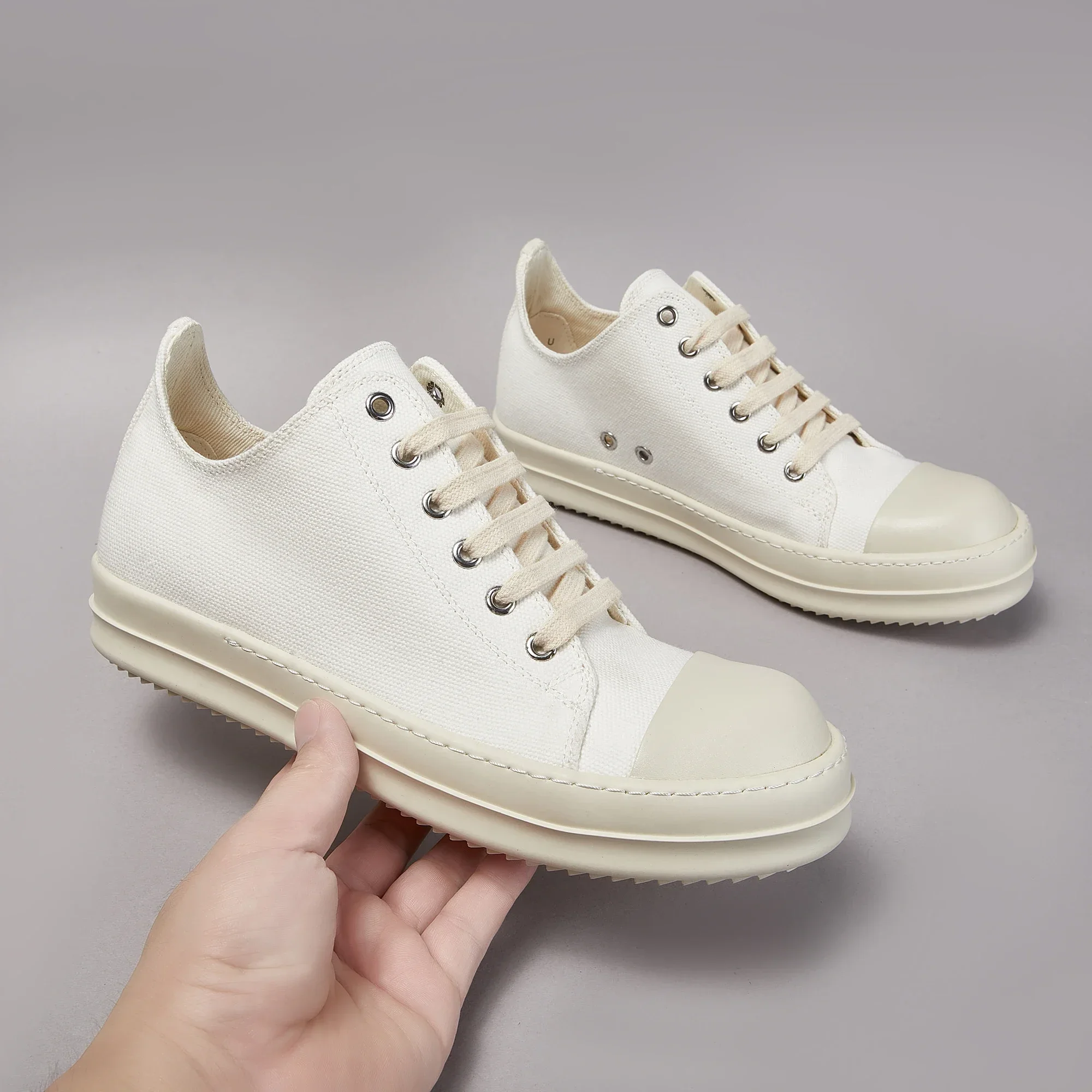 Brand Women Shoe Casual Low Top Men Sneaker Top Quality White Ricks Designer Canvas Lace Up Owens Thick-sole Luxury Flat Shoe