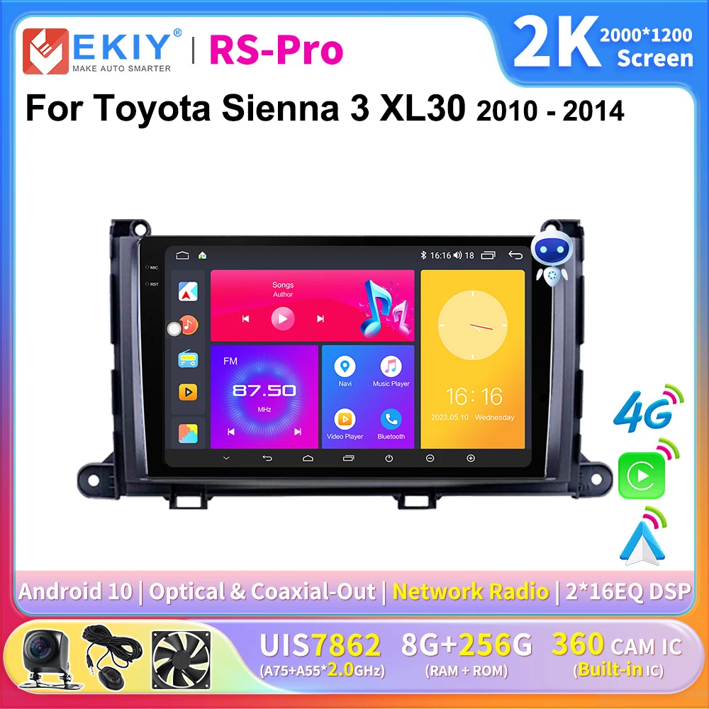 

EKIY 2K Screen CarPlay Radio For Toyota Sienna 3 XL30 2010-2014 Android Auto 4G Car Multimedia Player Stereo Ai Voice GPS 2 Din