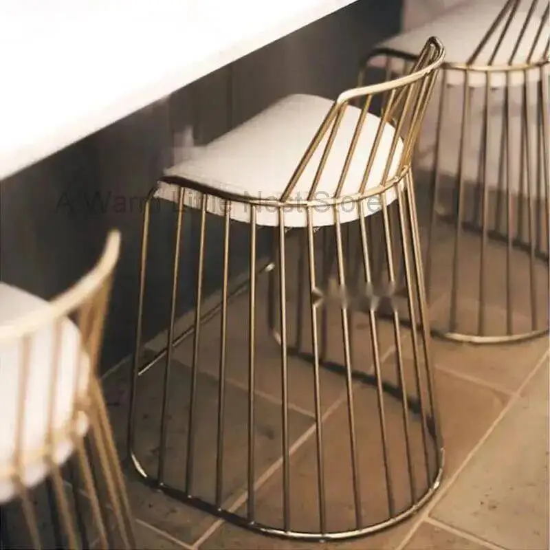 Bar Chair Stool Creative Bar Nordic Coffee Dining Chair Gold High Stool Customized Living Room Chair Wrought Iron Soft Cushion D