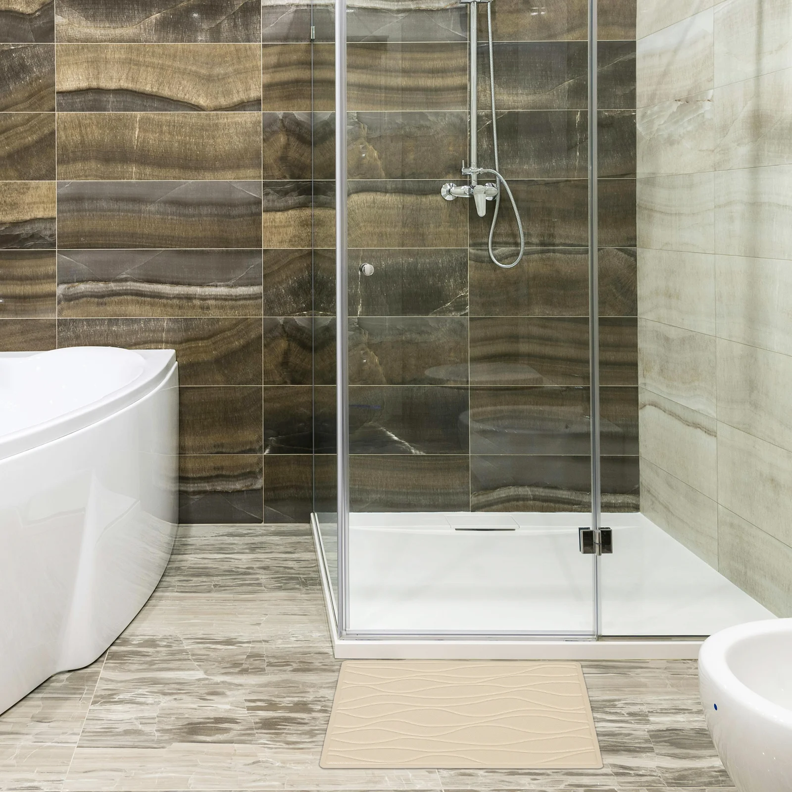 

Soft Rubber Non-Slip Bath Mat with Suction Cups Provides Safe Comfortable Footing for Shower Bathtub Bathroom Floor