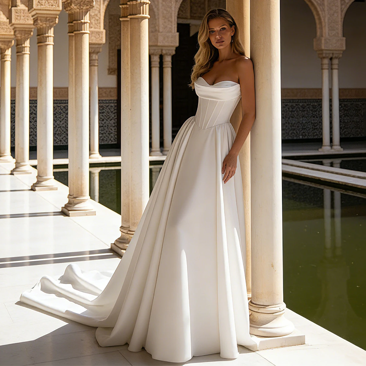 

Простое плиссированное свадебное платье в форме сердца, длинное бальное платье трапециевидной формы для невесты, Vestidos Novia, свадебное платье без бретелек для женщин