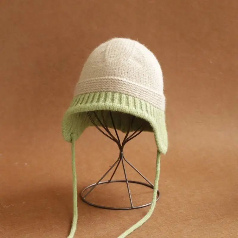 2026 Neue Y2K Herbst-Winter Warme Wollmütze für Damen, Modische Vintage Farbblock-Strickmütze mit Ohrenschutz, Vielseitige Faltbare Kappe – Detail 14