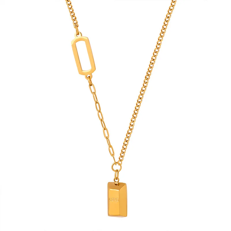 Marka Square Hollow Pendant Necklace for Women Stainless Steel Jewelry Gold Plated Chain Fashion Neckchain Girl Accessories image 6