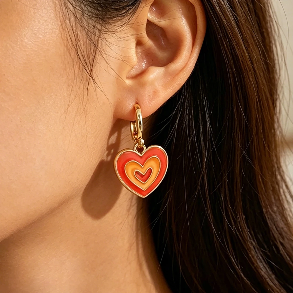 Hübsche farbige, herzförmige Ohrringe mit tropfendem Öleffekt für Frauen und Mädchen, romantische Liebes- und Dating-Ohraccessoires, Modeschmuck, Geschenk