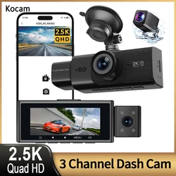 Dash Cam WiFi a 3 canali 2K 1440P + 1080P per videoregistratore automatico DVR per Auto Monitor di parcheggio 24H con videocamera per visione notturna