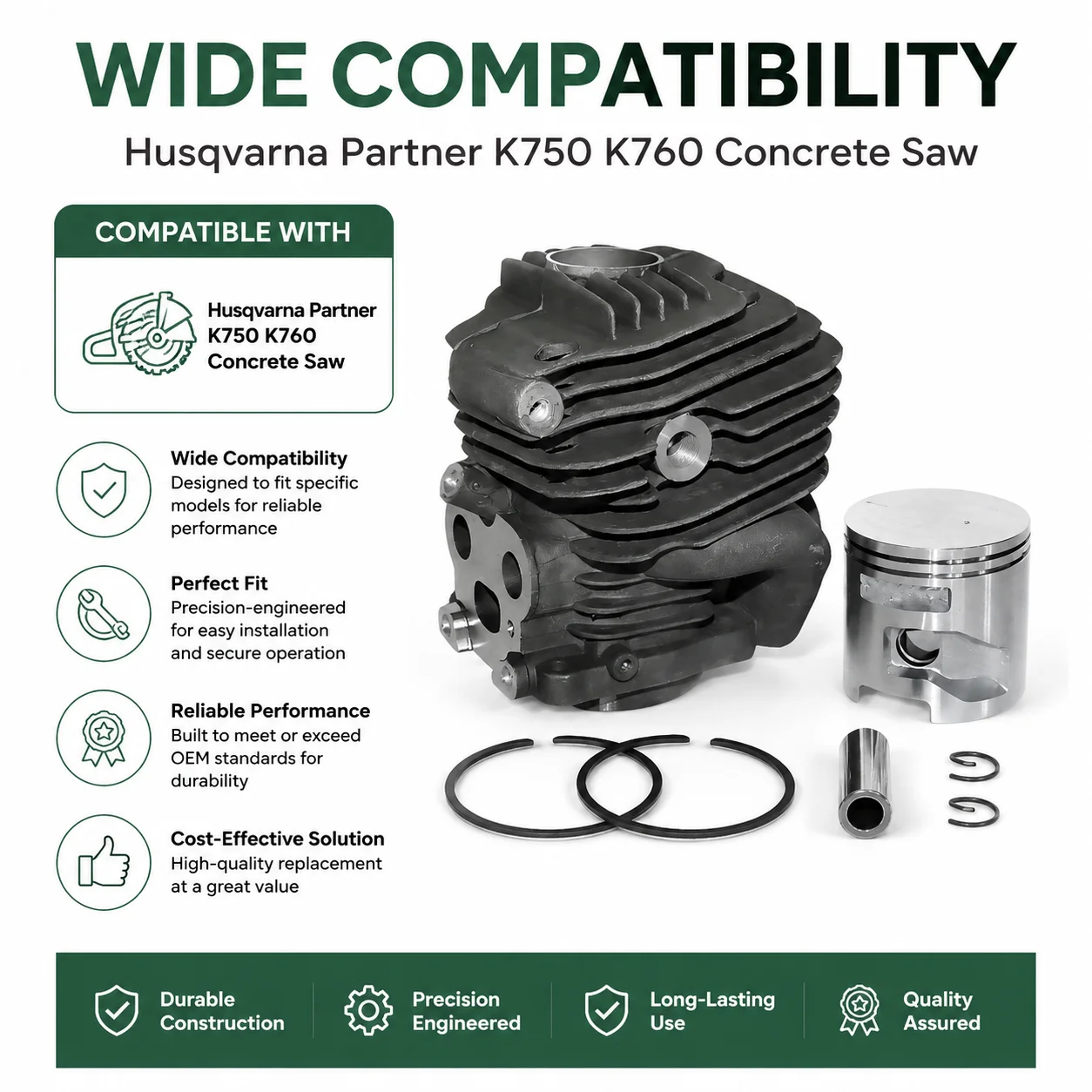 51mm Cylinder Piston Kit with Spark Plug Bearings Seals for Husqvarna Partner K750 K760 Concrete Saw Parts Replaces 506 38 61-71