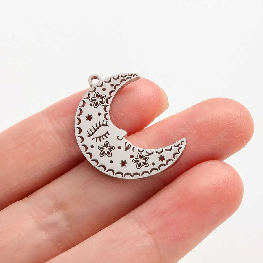 6 Stück modische Anhänger, Alien, Raumschiff, Mond, Edelstahl-Charms für die Schmuckherstellung, Taschenanhänger, DIY-Halskette, Ohrringe, Großpackung – Detail 8