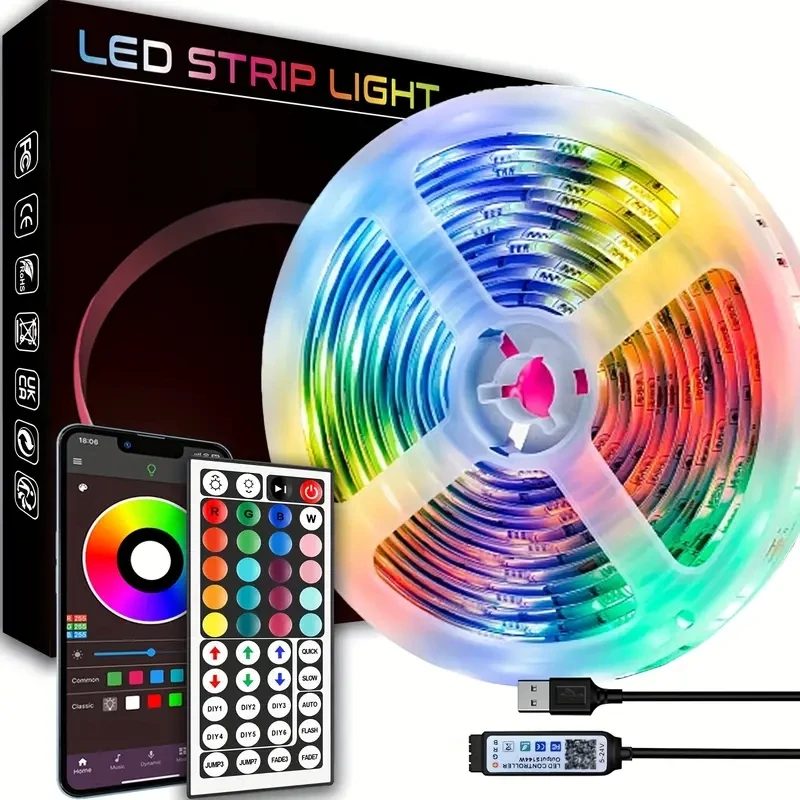 3.28ft-100ft Smart LED Strip Lights With 44keys Remote Control,Connectable App Control Light Color And Brightness