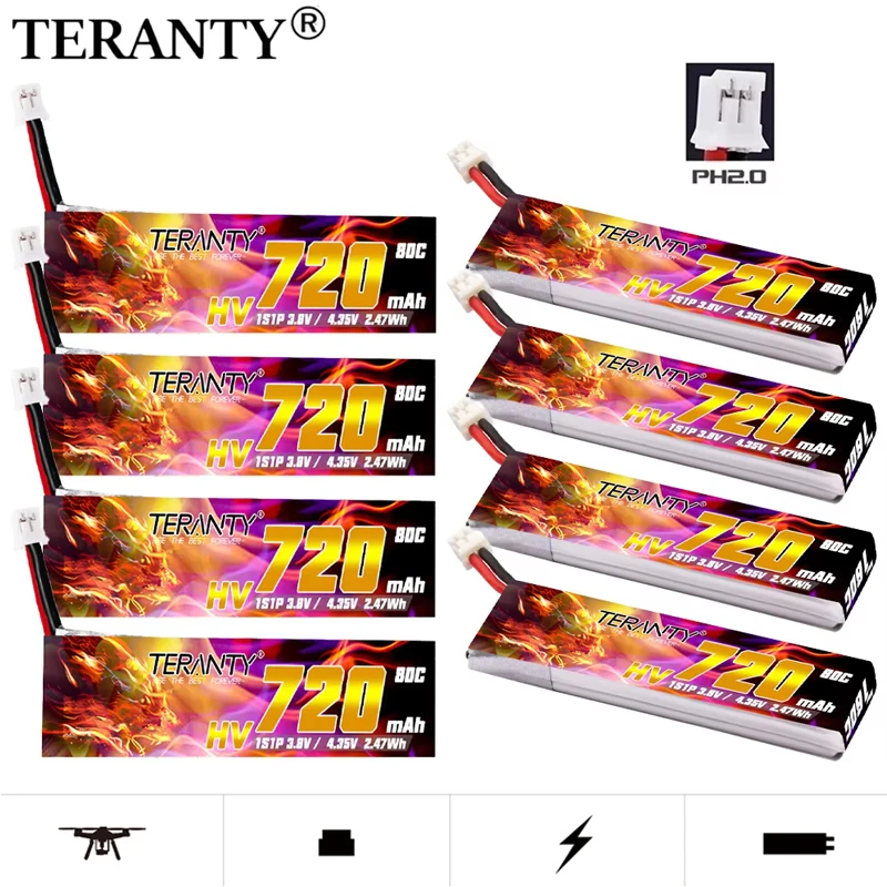 TREANTY 720mAh 1S 3.8V 80C/160C Indoor Traversing Machine Aircraft Model Drone FPV Toy High magnification Lipo Battery HV