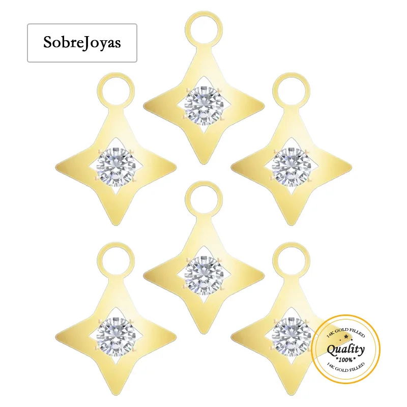 14K Gold Filled Star Charm Pendant with Single Hole And Zircon Tarnish Resistant Jewelry Finding for DIY Necklace Charm