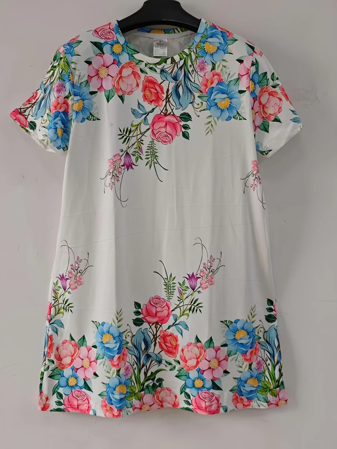 Women'S Floral Print Short Sleeve Mini Dress Casual Loose Fit Summer Dress with Vibrant Flowers Perfect for Streetwear Y2k Cloth