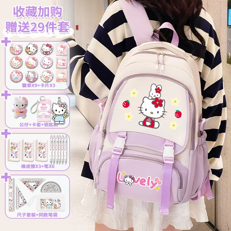 Hello Kitty Girls Backpack 2025 New Cartoon Cute School Bag Teenage Luxury Large Capacity Backpack Back to School Bag