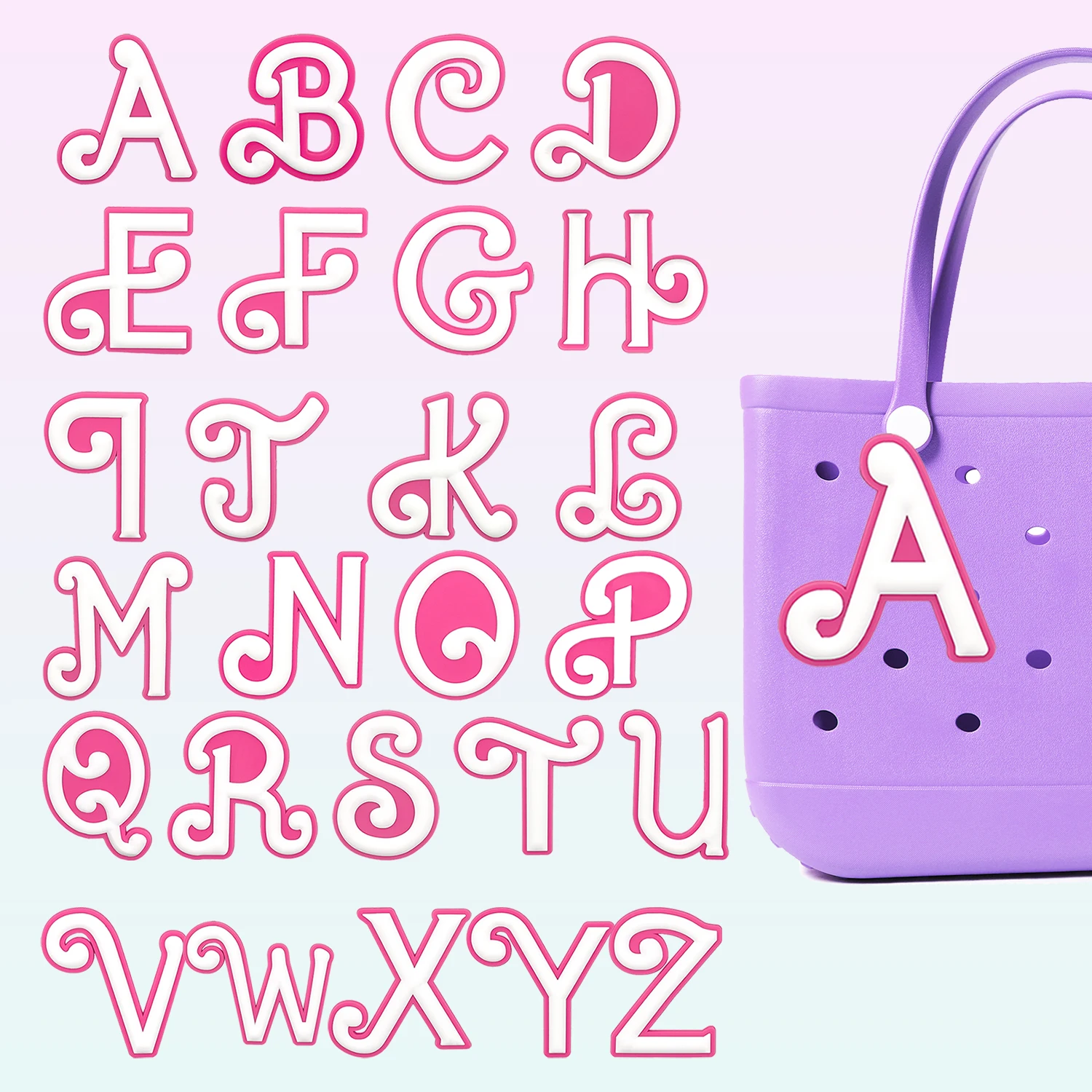 1pcs Pink White Latin Alphabet Charms For Beach Bag Accessories Roman Alphabet Tote Bag Accessories Letter Handbag Decoration