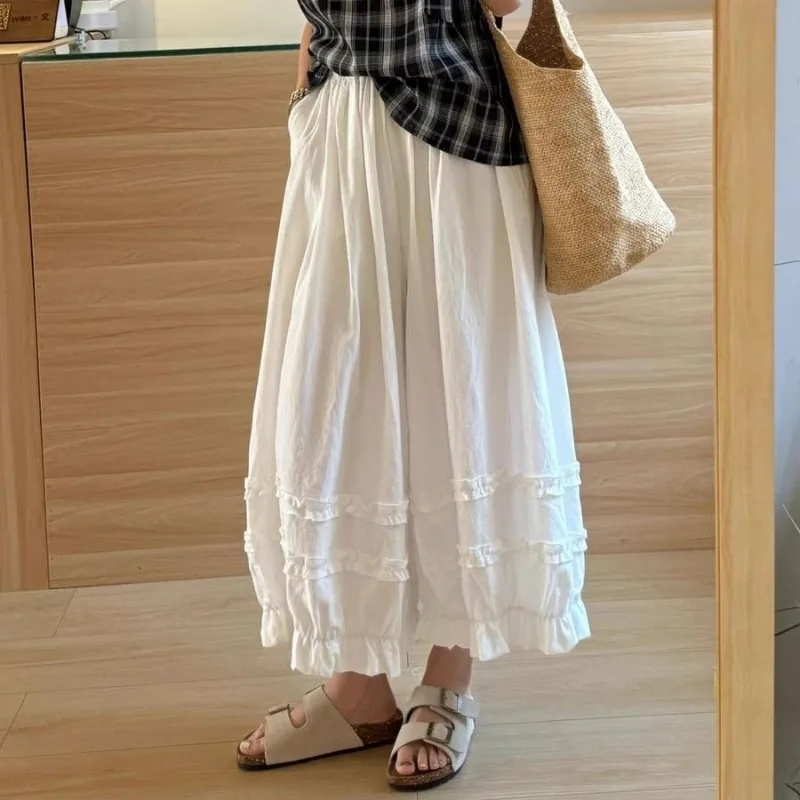 

Новинка 2023 года, летние кружевные хлопковые льняные широкие брюки, женские модные свободные и универсальные белые брюки-фонарики в китайском стиле