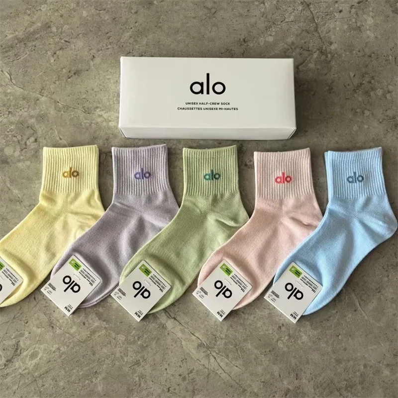 New ALO Boxed Socks, Medium Calf Cotton Socks, Breathable Casual Sports Socks, All-Season Unisex Socks