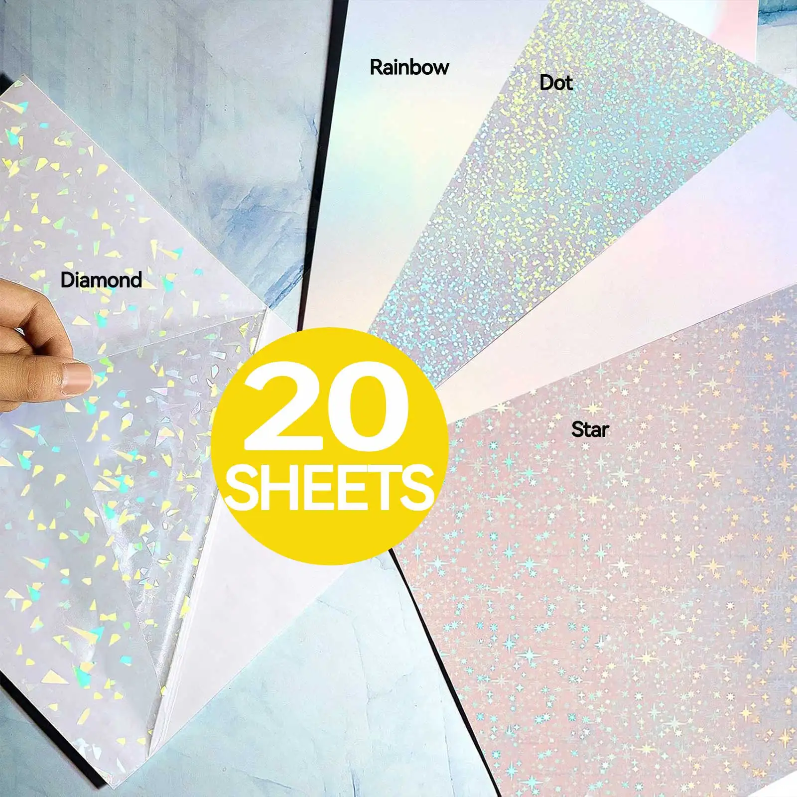 Gemischt 20/40 Stück A4 holografische klare Vinyl-selbstklebende, wasserdichte, transparente Kaltlaminierfolie für Büro- und Schulbedarf – Detail 1