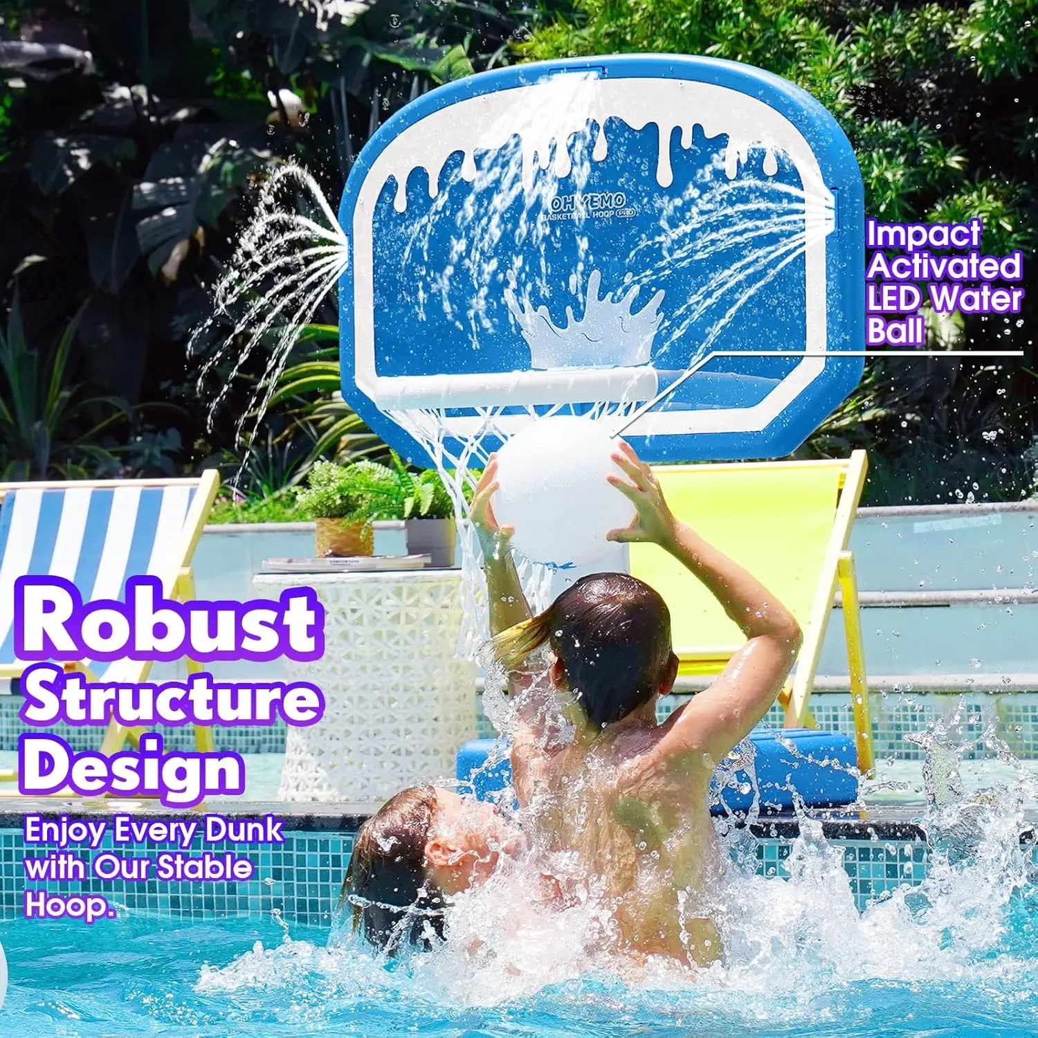 Oversized LED Pool Basketball Hoop Game Set with 3-Way Sprinkler, 14in Light-Up Rim, 2 Glowing Balls, Water-Filled Base & Pump – Illuminated Pool Games for Teens and Adults, Inground Use view 6