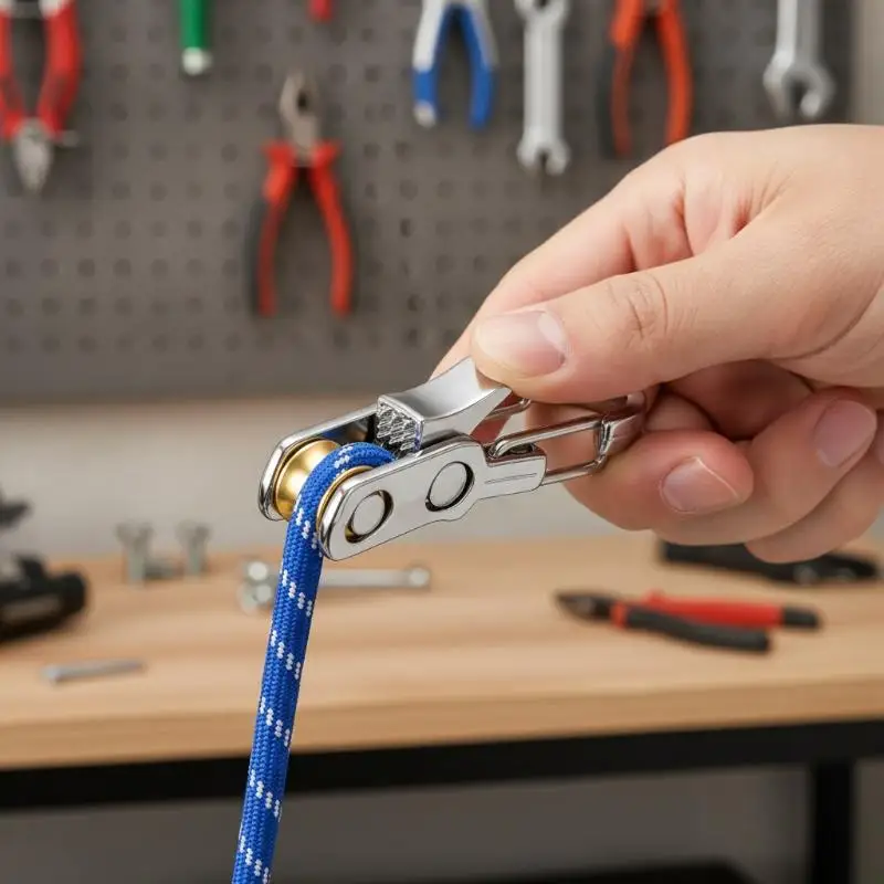 Rope Tying Tool And Tensioner With Roller Tensioner, Heavy-Duty Retractable Buckle With Accessory Rope, Suitable For Camping