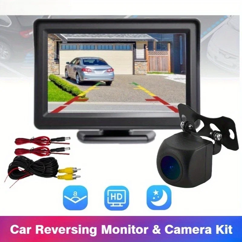 4.3INCH Rearview Monitor Display Kit with Easy-Install Backup Camera - Enhances Vehicle Safety for Cars, SUVs, and Trucks