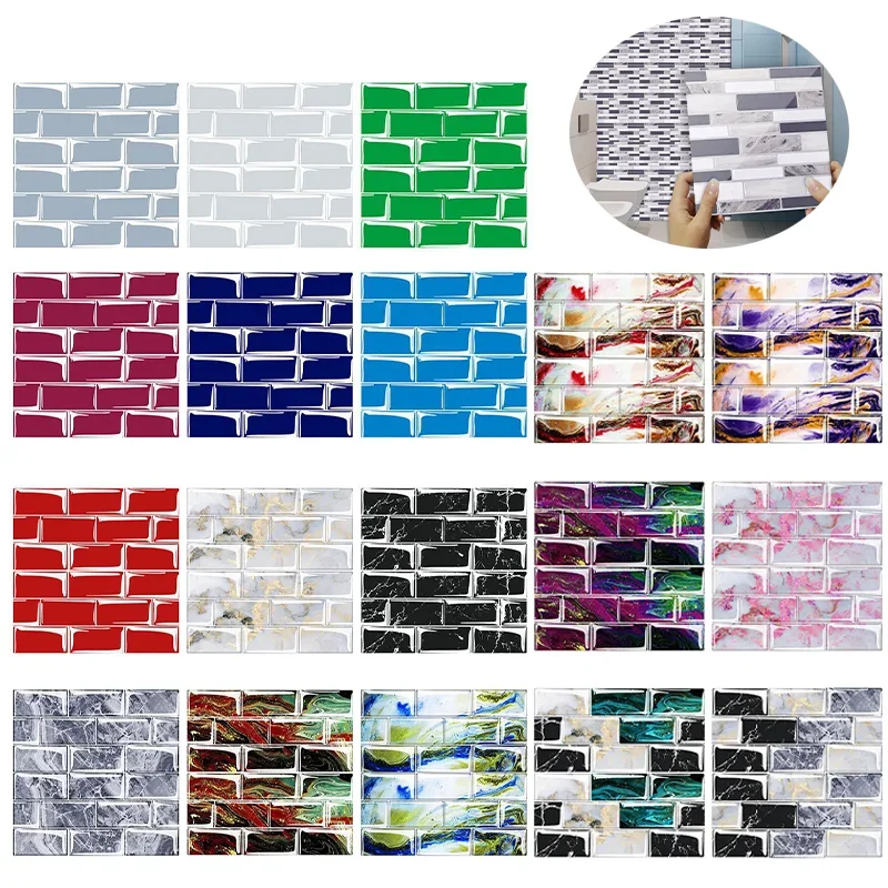 10pcs/set Marble Mosaic Tile Sticker Self Adhesive Kitchen Bathroom Waterproof Oil-proof for Art Wall Decals Bathroom Decoration