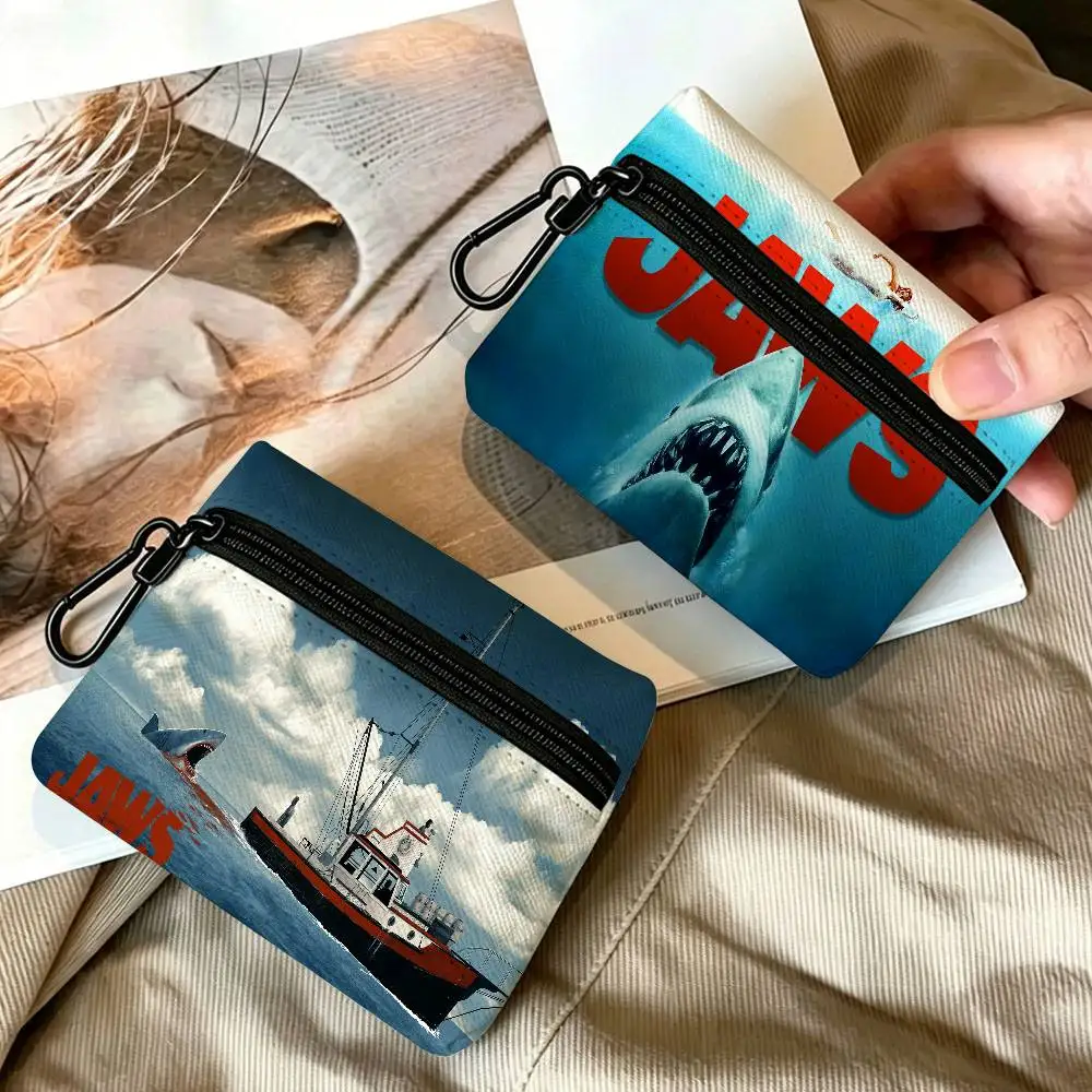 Classic Thriller Movie J-Jaws Multifunctional Oxford Cloth Small Pouch With Hook Mini Coin Wallet Earbud Storage Bag