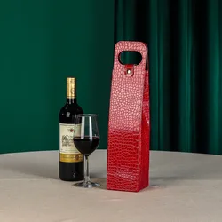 With Handles Leather Wine Bags Single Bottle Packaging PU Leather Wine Bottle Packaging Bag Business Style