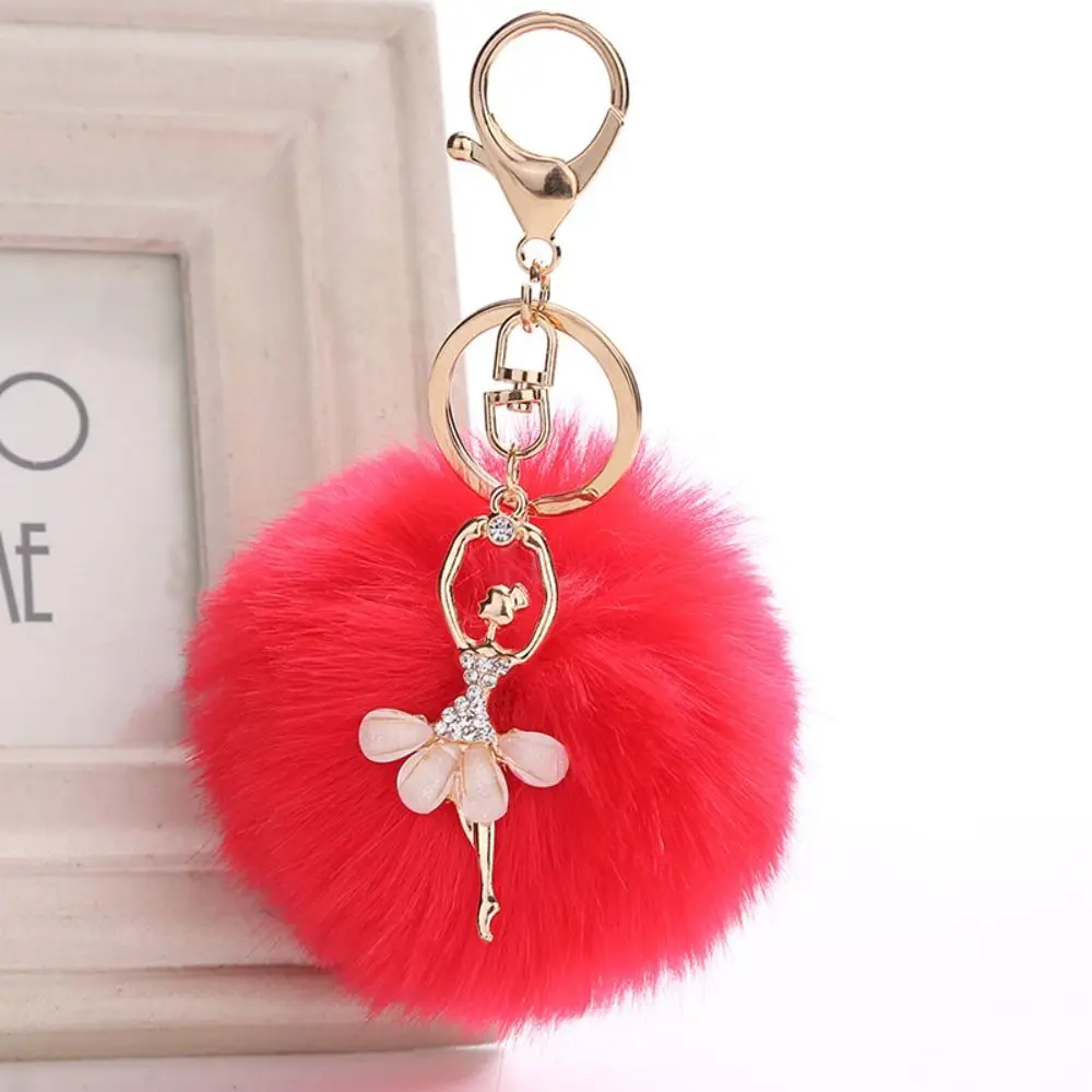 Pendants Jewelry Gift Dancing Women Fake Fur Key Chain Little Angel Car keychain Fur Ball Keyring Ballet Angel Girl keychain