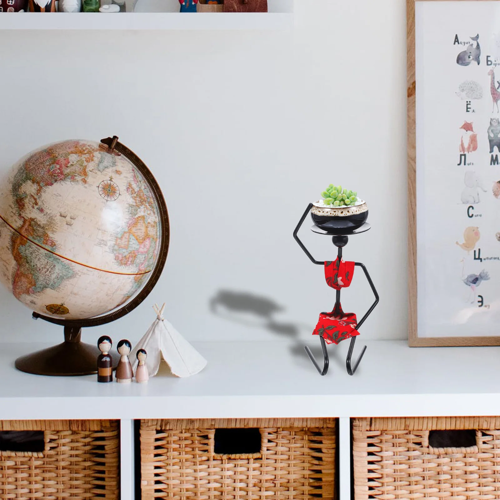 

1Set Red Iron Art Person Flower Rack Pot Ornament Creative Succulent Plants Pot Decor Home Desktop Adornment Wear Resistant