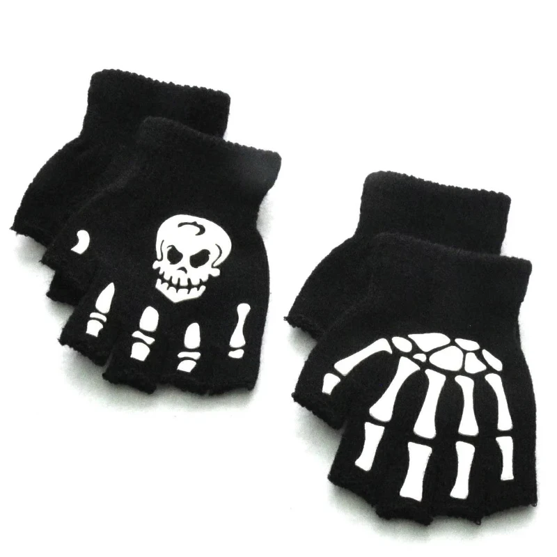 1/3/6Pairs Mode Halloween Stil Handschuhe Horror Schädel Knochen Skelett Halbe Handschuhe Neuheit Unisex Fäustlinge Winter wärmer Handschuhe