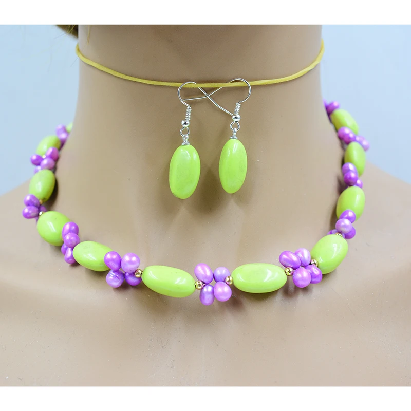 

Classic design. Natural Semi precious Pearl Necklace Earring Jewelry Set 17”