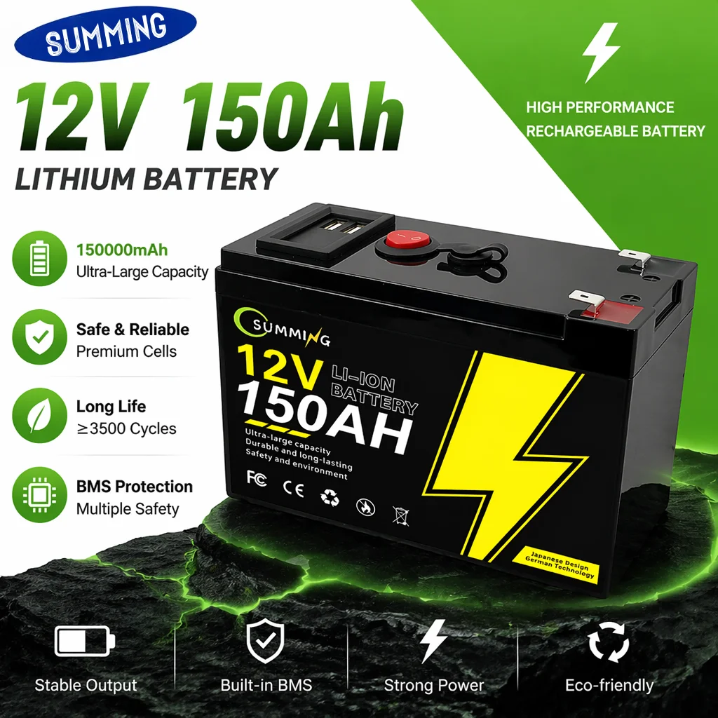 12V 120Ah Lithium Rechargeable LiFeP04 Battery Deep Cycle for Solar Power,Scooters,Power Wheels,Fish Finder,Built-in BMS