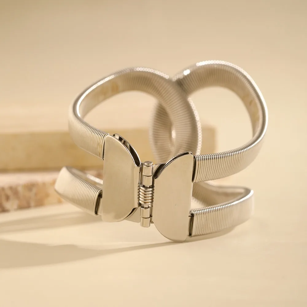 Pulseira de metal suave com abertura cruzada, pulseira com personalidade, elegante e simplicidade, criativa e glamourosa