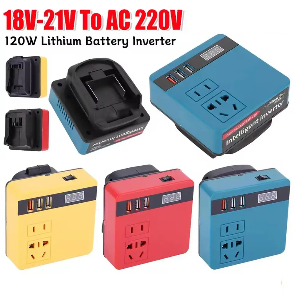 300W Power Inverter DC 18V-21V To AC 220V Lithium Battery Inverter with Dual USB,1 QC 3.0 for DeWalt / Makita / Milwaukee
