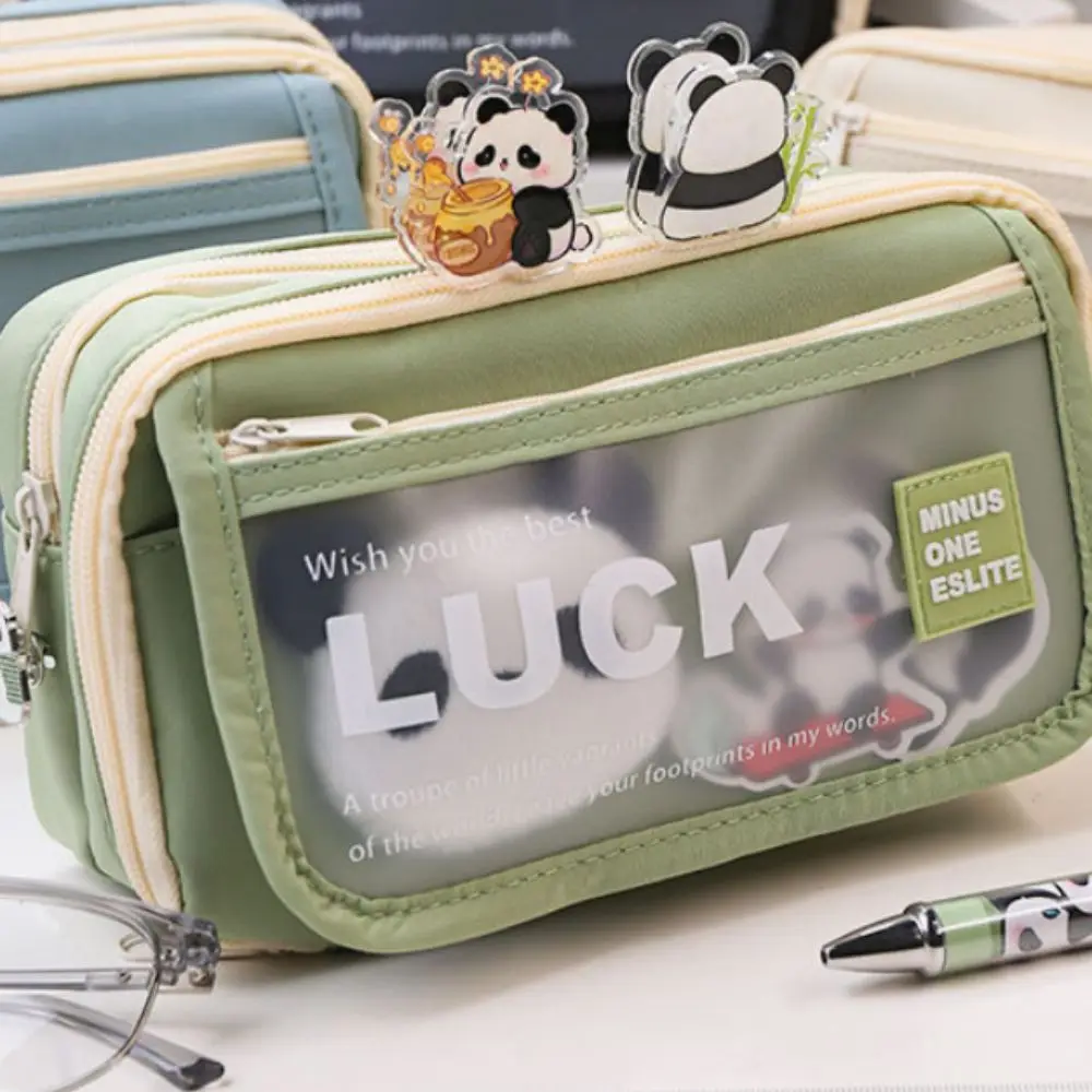 Large Capacity Translucent Pencil Case Multi-layer Matte Texture Translucent Pen Bag Flip Front Pocket Zipper Stationery Box