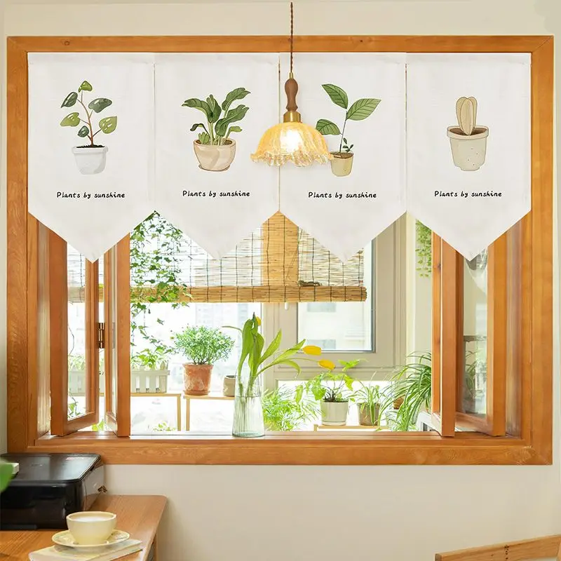 VIKAMA Potted Plant Triangle Flag Half Curtain Window Short Curtain Kitchen Doorway Partition Curtain Home Decor