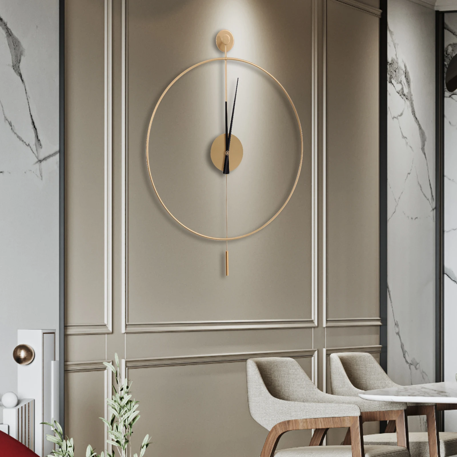 

Gold Metal 60cm Swing Wall Clock Silent Sweep Second with Pendulum Modern Minimalist Decorative Wall Clock