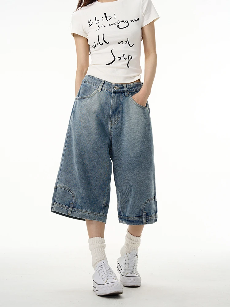 High Street Retro Jeans Shorts Women Summer New Baggy Wide Leg Denim Pants Fashion Design Sense Niche Jeans